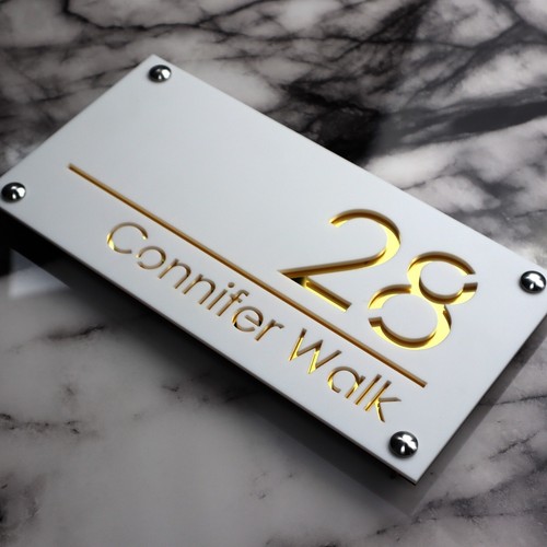 Gold house sign personalised - gold,