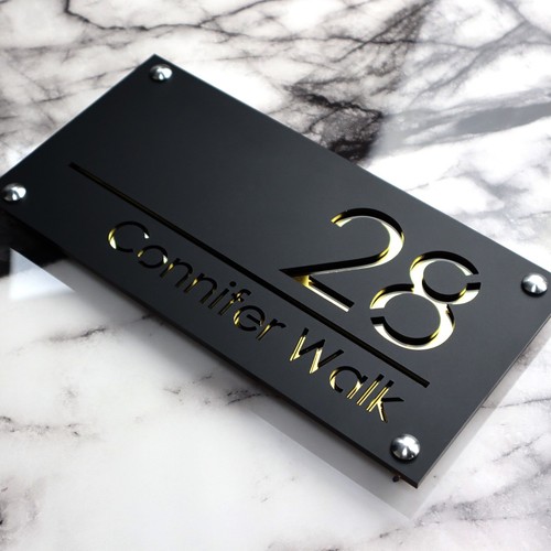 Gold house sign - gold,